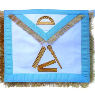 12TH DEGREE SCOTTISH RITE APRON - WHITE WITH SKY BLUE BORDERS & GOLD FRINGE