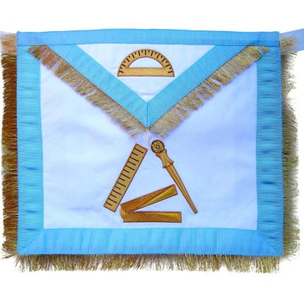 12TH DEGREE SCOTTISH RITE APRON - WHITE WITH SKY BLUE BORDERS & GOLD FRINGE