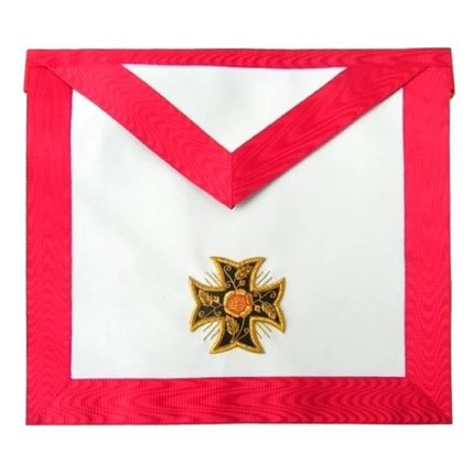 18TH DEGREE SCOTTISH RITE APRON - WHITE & RED MOIRE WITH PATTED TEMPLAR CROSS (2)