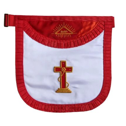 18TH DEGREE SCOTTISH RITE APRON - WHITE & RED SATIN WITH PLEATED EDGES (1)