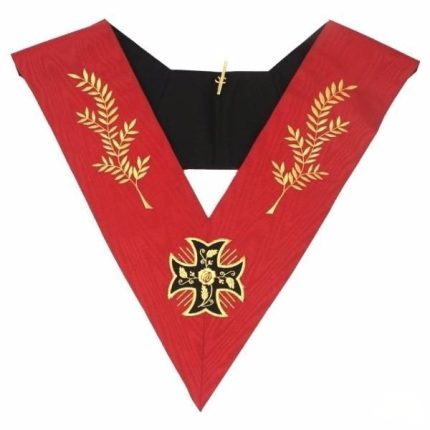 18TH DEGREE SCOTTISH RITE COLLAR - RED MOIRE WITH ACACIA LEAF (2)