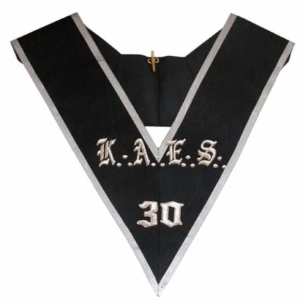 30TH DEGREE SCOTTISH RITE COLLAR - KAES BLACK MOIRE WITH GREY BORDERS (2)