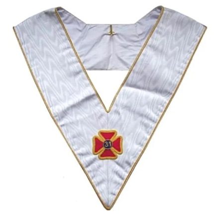 30TH DEGREE SCOTTISH RITE COLLAR - WHITE MOIRE WITH GOLD BORDERS (2)