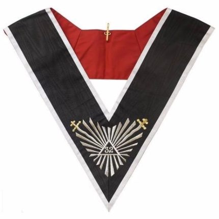 32ND DEGREE SCOTTISH RITE COLLAR - BLACK MOIRE RIBBON WITH WHITE BORDERS (2)