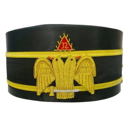 32ND DEGREE SCOTTISH RITE CROWN CAP - BLACK WITH HAND EMBROIDERY BULLION (1)