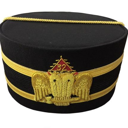 32ND DEGREE SCOTTISH RITE CROWN CAP - WINGS DOWN BLACK WITH GOLD & BLACK BRAID (2)