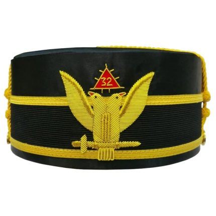 32ND DEGREE SCOTTISH RITE CROWN CAP - WINGS UP BLACK WITH GOLD BRAID BULLION (1)