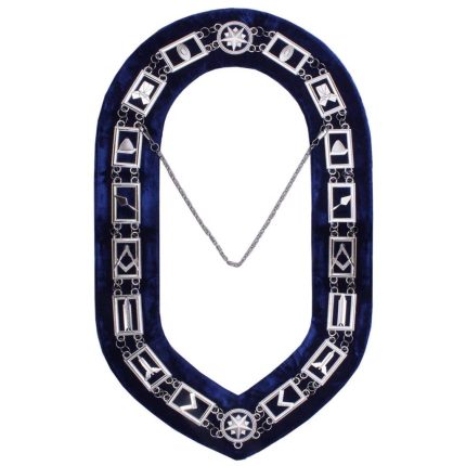 BLUE LODGE CHAIN COLLAR - SILVER PLATED ON BLUE VELVET (3)