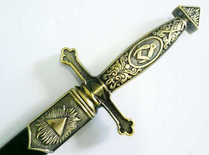 BLUE LODGE DAGGER - SQUARE COMPASS BRASS SWORD KNIFE SNAKE FLAMING BLADE BLACK SCABBARD 15 (4)