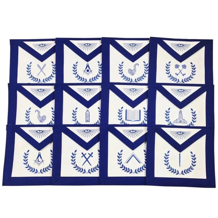 CHAPLAIN BLUE LODGE OFFICER APRON - ROYAL BLUE RIBBON WITH WREATH (4)