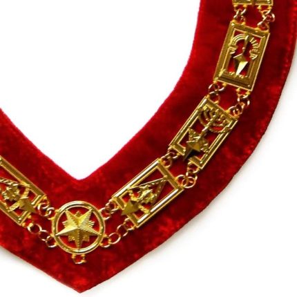 COUNCIL CHAIN COLLAR - GOLD PLATED ON RED VELVET (1)