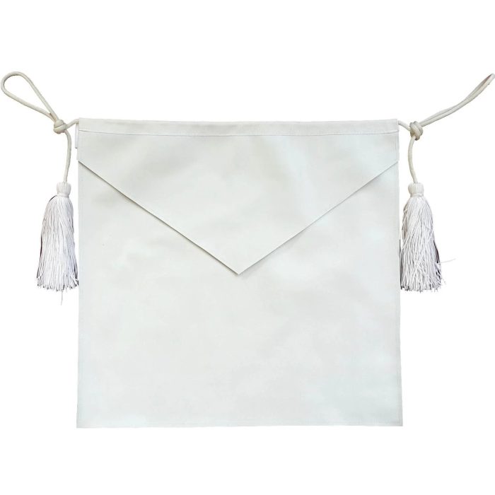 ENTERED APPRENTICE BLUE LODGE APRON - ALL WHITE LEATHER WITH CORDS (2)