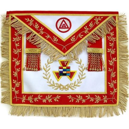 GRAND HIGH PRIEST ROYAL ARCH CHAPTER APRON - RED VELVET WITH WREATH & FRINGE (2)