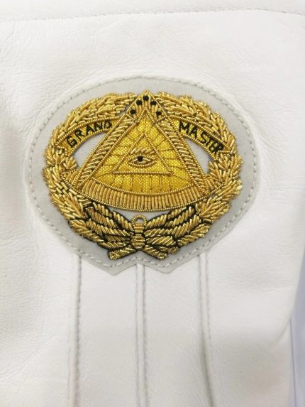 GRAND MASTER BLUE LODGE GLOVE - WHITE LEATHER WITH GOLD MACHINE EMBROIDERED EMBLEM (1)