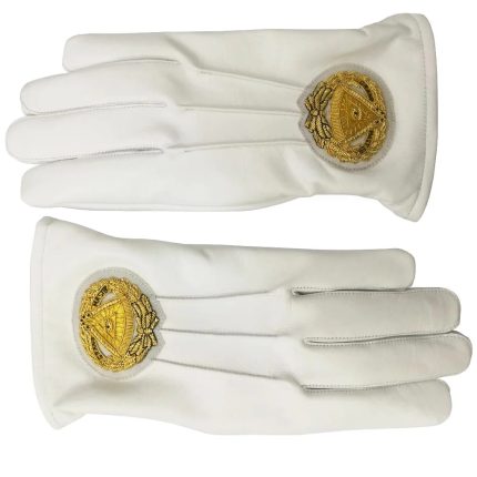 GRAND MASTER BLUE LODGE GLOVE - WHITE LEATHER WITH GOLD MACHINE EMBROIDERED EMBLEM (2)