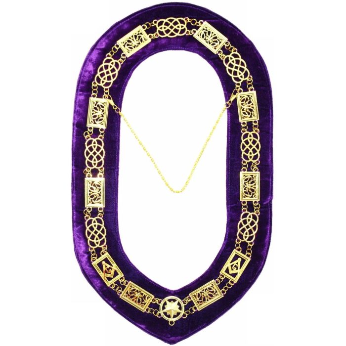 GRAND OFFICERS BLUE LODGE CHAIN COLLAR - GOLD PLATED ON PURPLE VELVET (2)