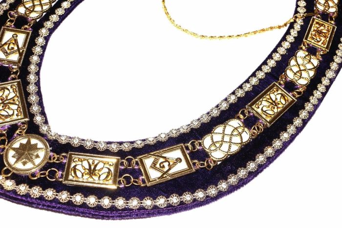 GRAND OFFICERS BLUE LODGE CHAIN COLLAR - GOLD PLATED WITH PURPLE VELVET (4)