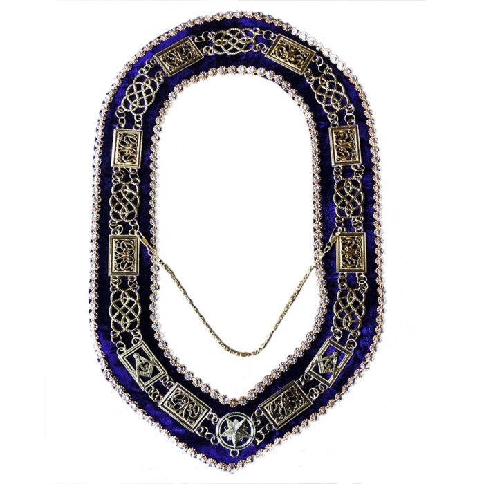 GRAND OFFICERS BLUE LODGE CHAIN COLLAR - SILVER WITH PURPLE VELVET (4)