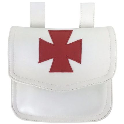 KNIGHTS TEMPLAR COMMANDERY ALMS BAG - WHITE LEATHER