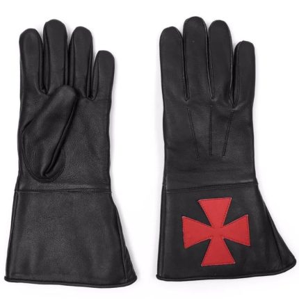 KNIGHTS TEMPLAR COMMANDERY GAUNTLET - BLACK LEATHER WITH RED CROSS (1)