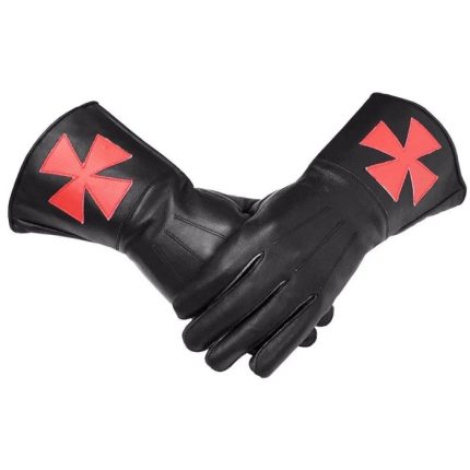 KNIGHTS TEMPLAR COMMANDERY GAUNTLET - BLACK LEATHER WITH RED CROSS (3)