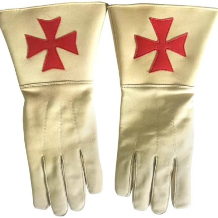 KNIGHTS TEMPLAR COMMANDERY GAUNTLET - BUFF LEATHER WITH RED M (1)