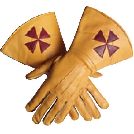 KNIGHTS TEMPLAR COMMANDERY GAUNTLET - YELLOW LEATHER WITH RED CROSS (1)