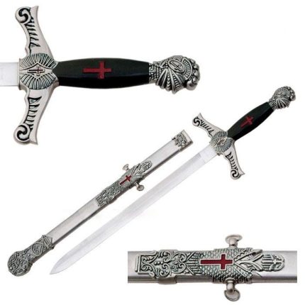 KNIGHTS TEMPLAR COMMANDERY SWORD - KNIFE RED CROSS W SCABBARD 22 (3)