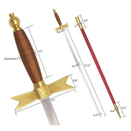 KNIGHTS TEMPLAR COMMANDERY SWORD - WITH BROWN HILT AND RED SCABBAR