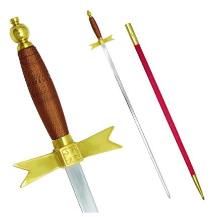 KNIGHTS TEMPLAR COMMANDERY SWORD - WITH BROWN HILT AND RED SCABBARD (1)