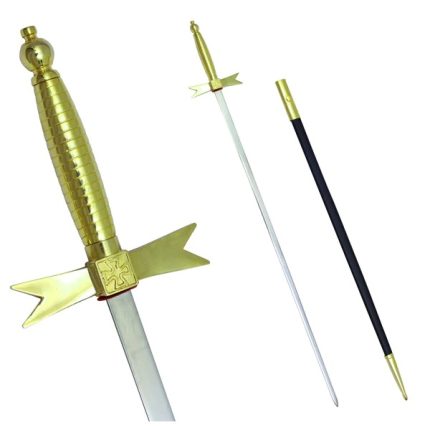 KNIGHTS TEMPLAR COMMANDERY SWORD - WITH GOLD HILT AND BLACK SCABBAR (1)