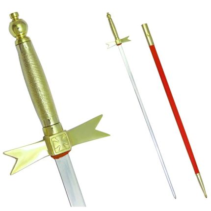 KNIGHTS TEMPLAR COMMANDERY SWORD - WITH GOLD HILT AND RED SCABBARD (1)