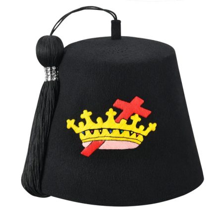 KNIGHTS TEMPLAR FEZ HAT - RED & GOLD EMBLEM (RHINESTONES OPTION) (1)