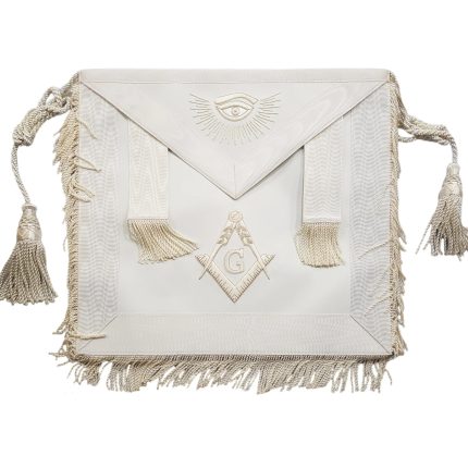 MASTER MASON BLUE LODGE APRON - ALL WHITE WITH TASSELS & CORDS (1)