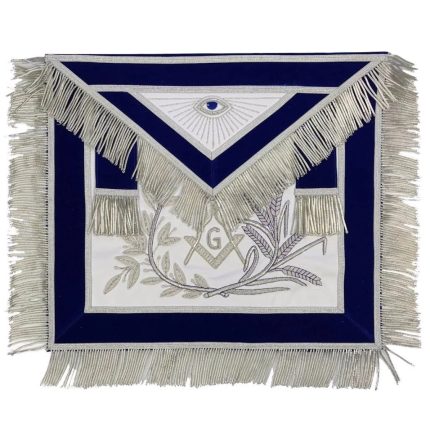 MASTER MASON BLUE LODGE APRON - BLUE VELVET WITH SILVER FRINGE HAND EMBROIDERED (4)