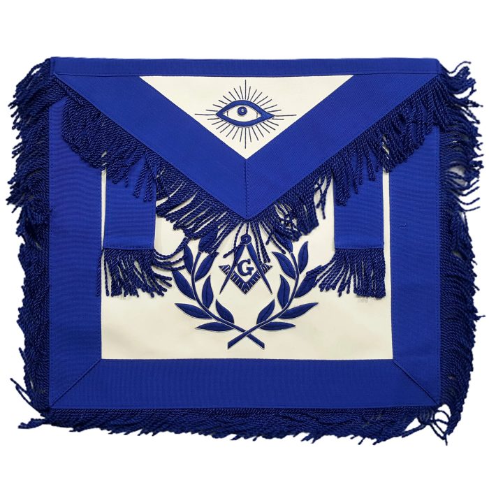 MASTER MASON BLUE LODGE APRON - BLUE WITH EMBROIDERY & FRINGE (1)