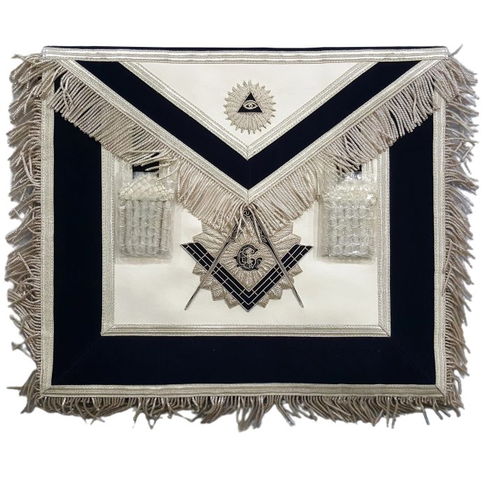 MASTER MASON BLUE LODGE APRON - NAVY BLUE HAND EMBROIDERY WITH TASSELS (1)