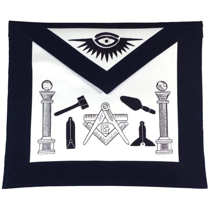 MASTER MASON BLUE LODGE APRON - NAVY BLUE & WHITE SILK THREADS HAND EMBROIDERY (2)