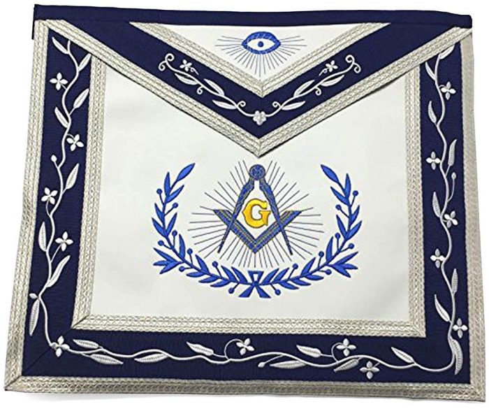 MASTER MASON BLUE LODGE APRON - NAVY BLUE & WHITE WITH SILVER BRAIDS (1)