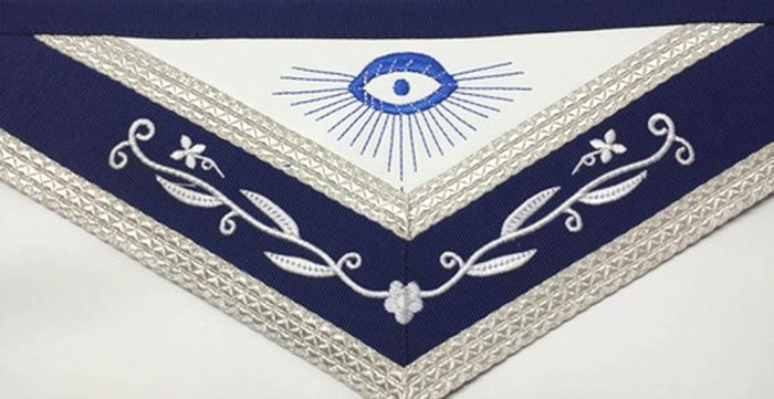 MASTER MASON BLUE LODGE APRON - NAVY BLUE & WHITE WITH SILVER BRAIDS (3)