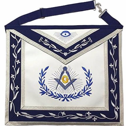 MASTER MASON BLUE LODGE APRON - NAVY BLUE & WHITE WITH SILVER BRAIDS (4)