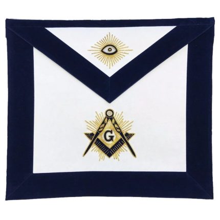 MASTER MASON BLUE LODGE APRON - NAVY VELVET WITH GOLD HAND EMBROIDERY (5)