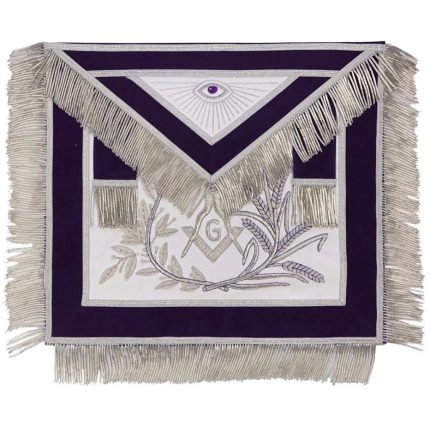 MASTER MASON BLUE LODGE APRON - PURPLE VELVET WITH SILVER FRINGE HAND EMBROIDERED (2)