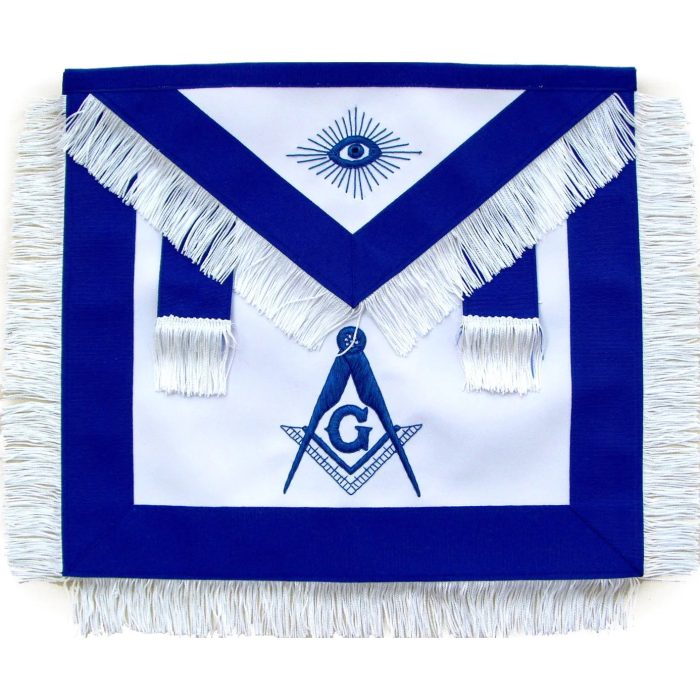 MASTER MASON BLUE LODGE APRON - ROYAL BLUE WITH WHITE FRINGE TASSELS