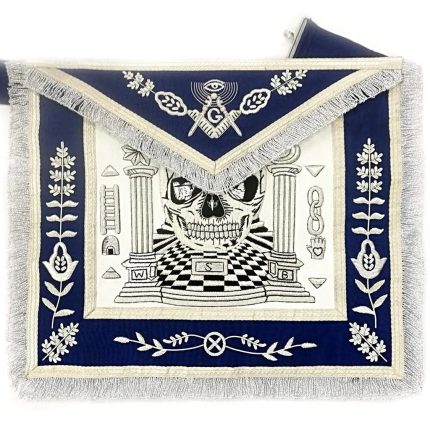 MASTER MASON BLUE LODGE APRON - SKULL PILLARS MASTERS CARPET SILVER EMBROIDERY (4)