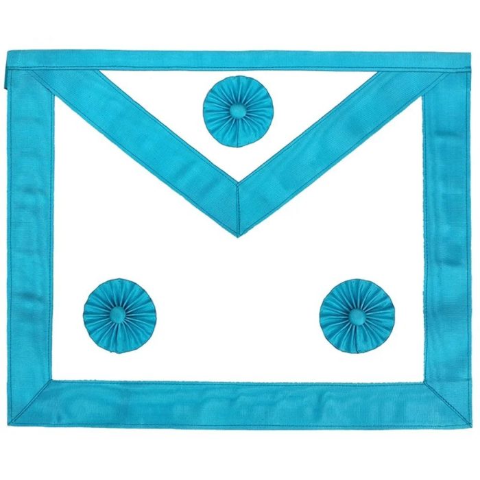 MASTER MASON BLUE LODGE APRON - SKY BLUE MOIRE WITH THREE ROSETTES (1)