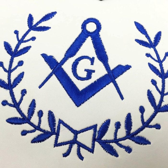 MASTER MASON BLUE LODGE APRON - WHITE & BLUE MACHINE EMBROIDERY (1)