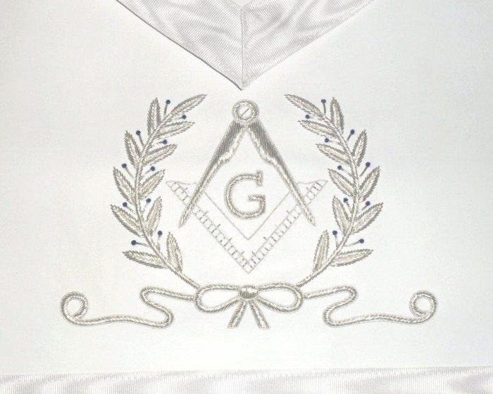 MASTER MASON BLUE LODGE APRON - WHITE HAND EMBROIDERED (1)