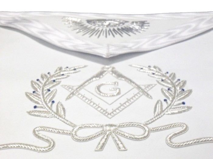 MASTER MASON BLUE LODGE APRON - WHITE HAND EMBROIDERED (3)