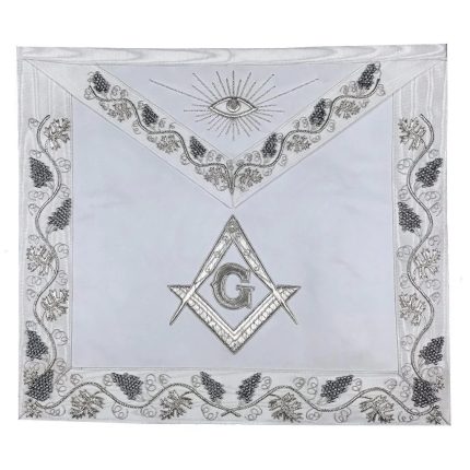 MASTER MASON BLUE LODGE APRON - WHITE MOIRE RIBBON WITH SILVER HAND EMBROIDERY (4)